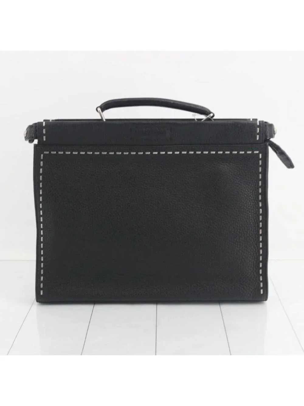 Fendi Selleria Peekaboo Business Bag Handbag Leather Black